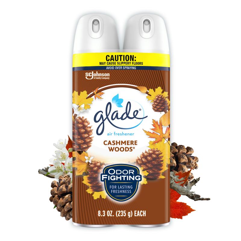 Glade Air Freshener Spray, Cashmere Woods Scent, Fragrance Infused with Essential Oils, 8.3 oz, 2 Pack Room Burst