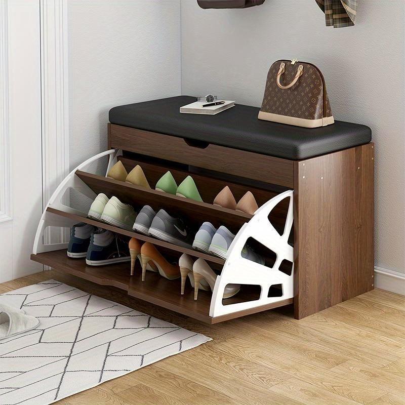 Tiltable Shoe Rack with Cushion Storage Organizer Compact Shoe Storage Rack for Entryway Closet Bedroom