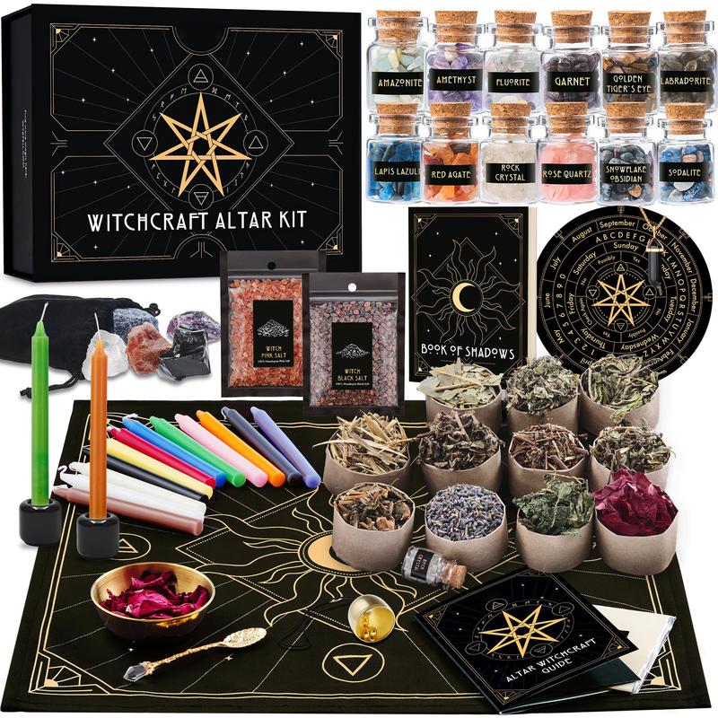 54 64 132-Piece Witchcraft Supplies Kit | Wiccan Tools, Candles, Crystals | Ultimate Witch Starter Kit for Decor | Christmas Gift