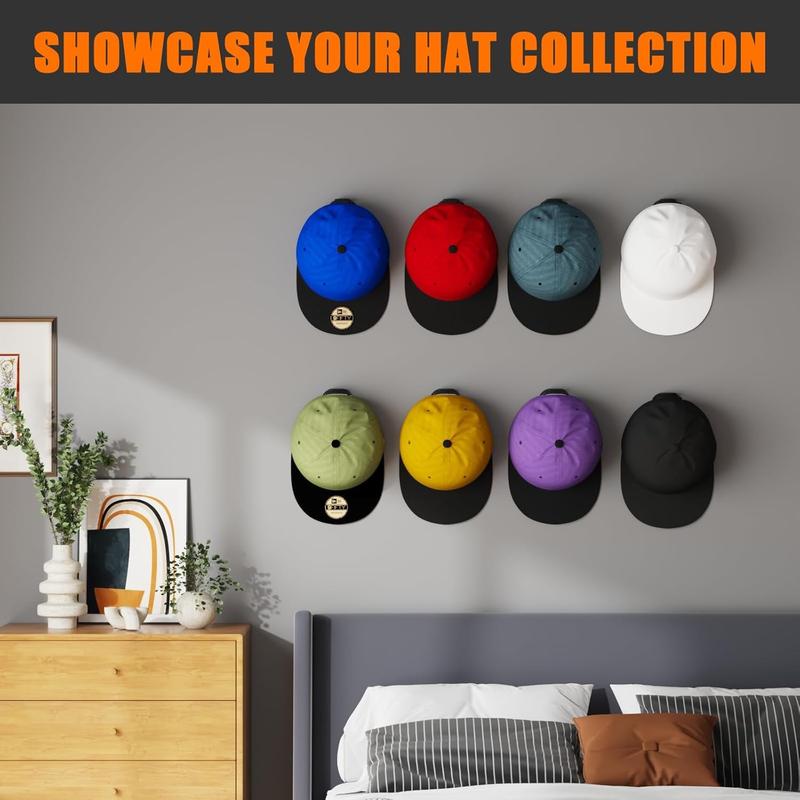 24 Pack Adhesive Hat Hooks for Wall, Strong Hat Rack for Baseball Caps, Minimalist Hat Organizer Display for Home Decor, Hat Hold Hanger for Wall, Door, Closet, No Drilling - USA Patented (Black)Grey, Installation Room