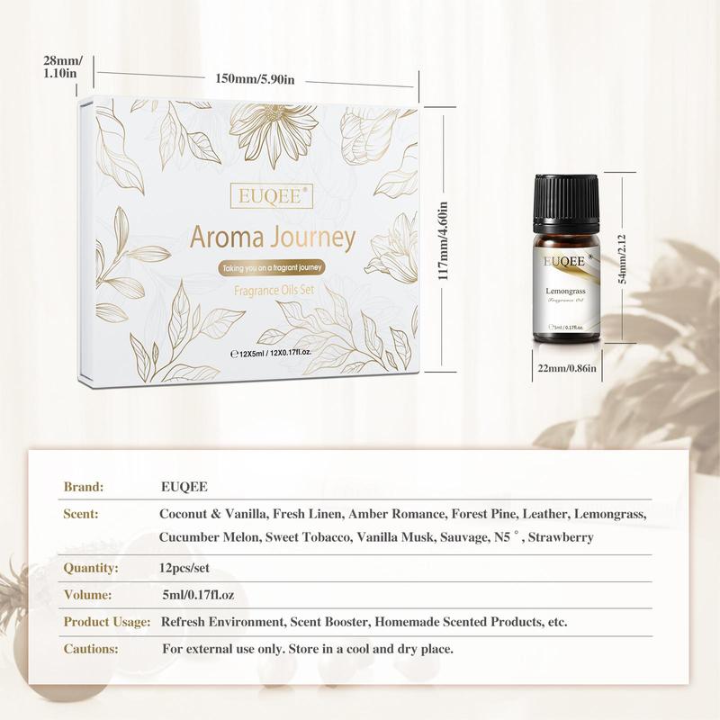 Aroma Journey Fragrance Oil Set, 12 Bottles box Pre-diluted Unisex Aromatic Oils for Diffusers Humidifiers Aromatherapy, Home Fragrance for Office Bathroom Car Dormitory