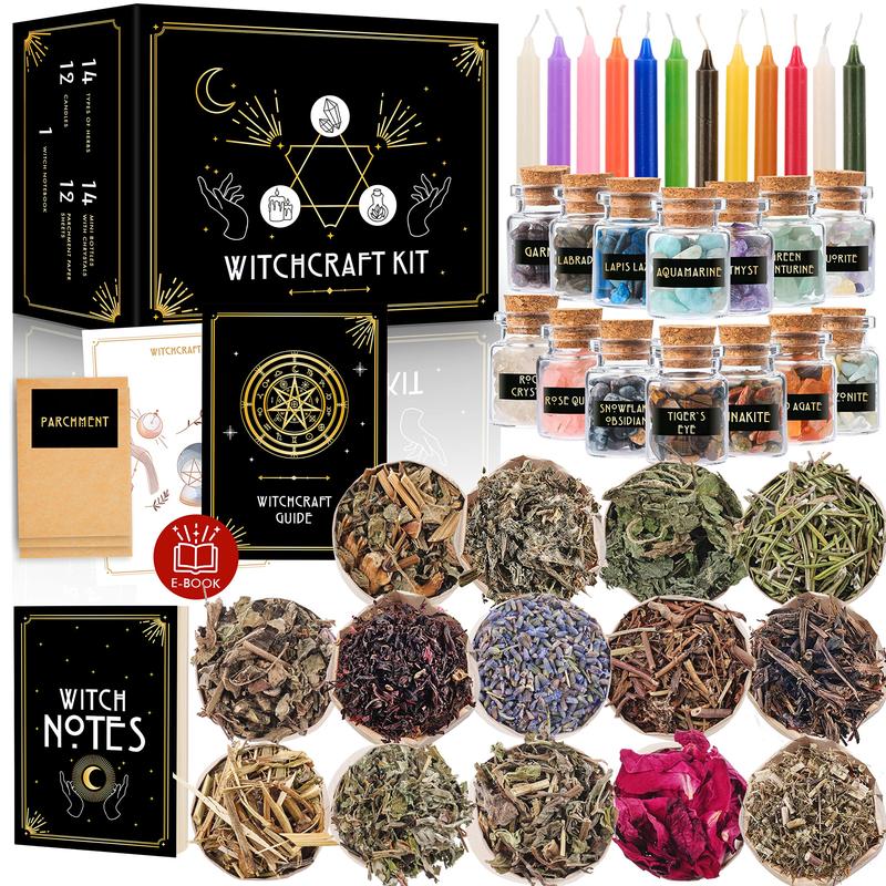 54 64 132-Piece Witchcraft Supplies Kit | Wiccan Tools, Candles, Crystals | Ultimate Witch Starter Kit for Decor | Christmas Gift