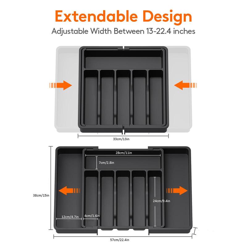 Kitchen Drawer Organizer, 1 Count Expandable Utensil Tray, BPA Free Flatware and Cutlery Holder, Adjustable Plastic Storage for Spoons Forks Knives