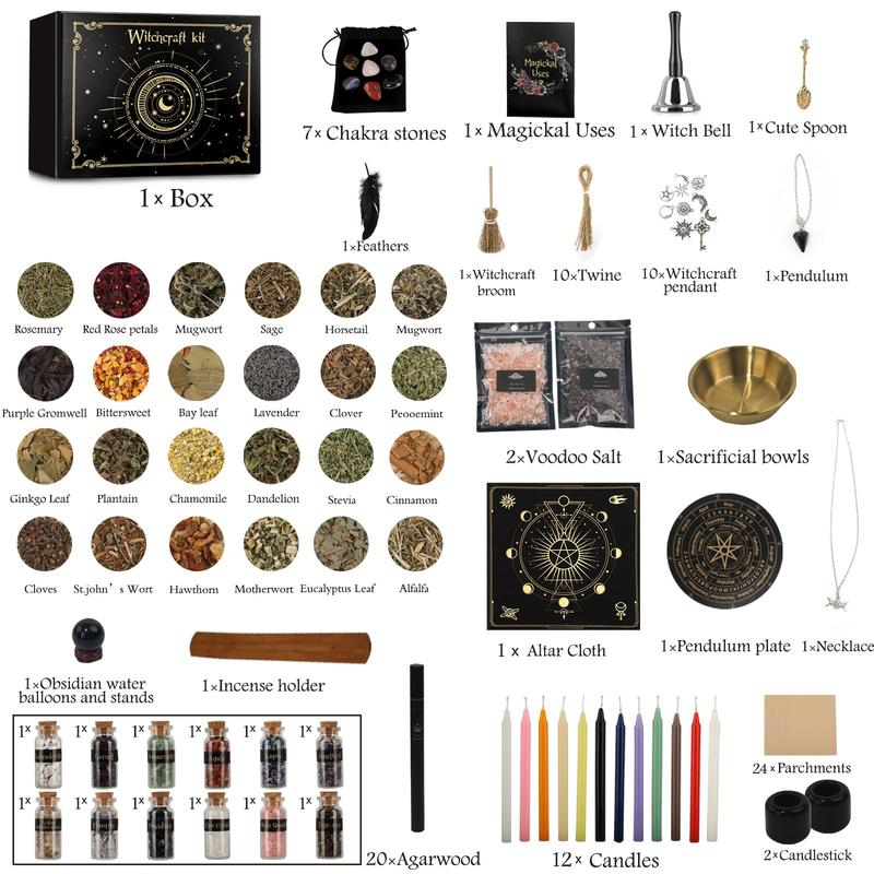 54 64 132-Piece Witchcraft Supplies Kit | Wiccan Tools, Candles, Crystals | Ultimate Witch Starter Kit for Decor | Christmas Gift