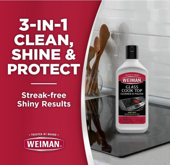 Weiman Cooktop and Stove Top Cleaner Kit - Glass Cook Top Cleaner and Polish 10 oz. Scrubbing Pad, Cleaning Tool, Razor, Scraper