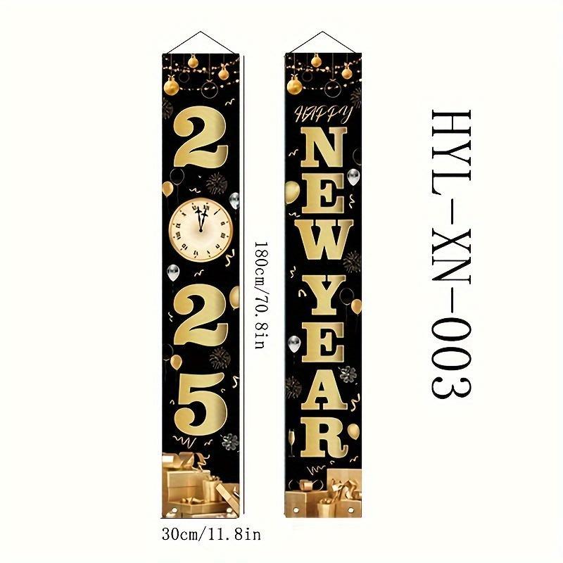 New Year Party Banner, 2 Counts set Happy New Year Letter & Number Pattern Door Banner, Party Decoration Supplies for Home & Outdoor