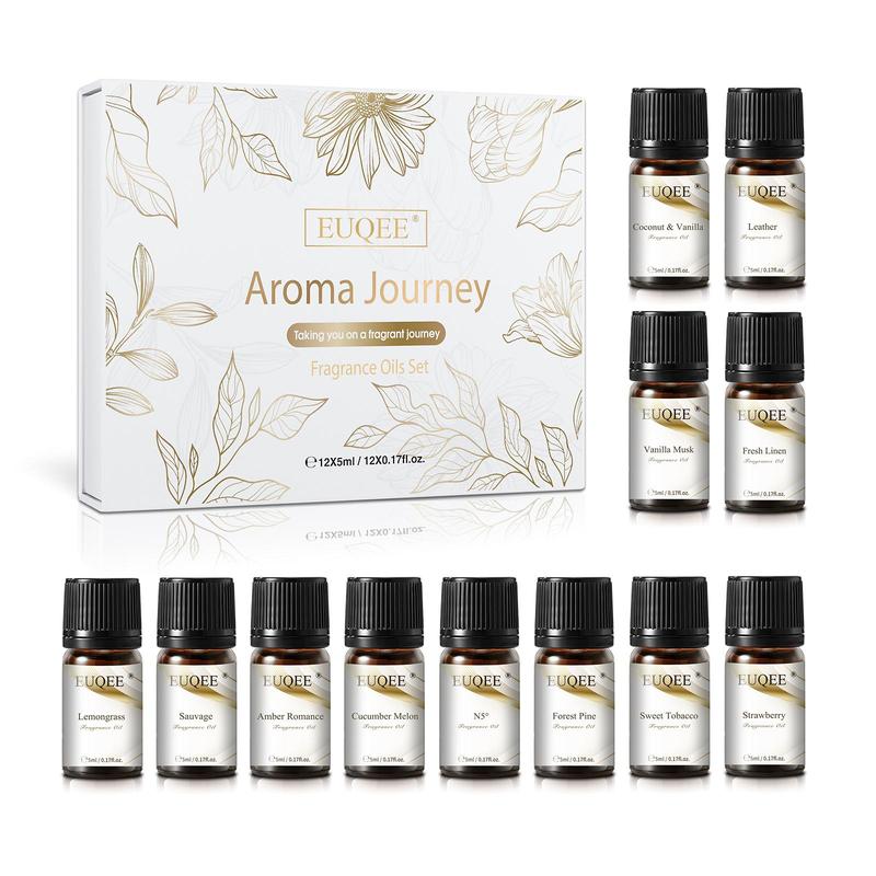 Aroma Journey Fragrance Oil Set, 12 Bottles box Pre-diluted Unisex Aromatic Oils for Diffusers Humidifiers Aromatherapy, Home Fragrance for Office Bathroom Car Dormitory