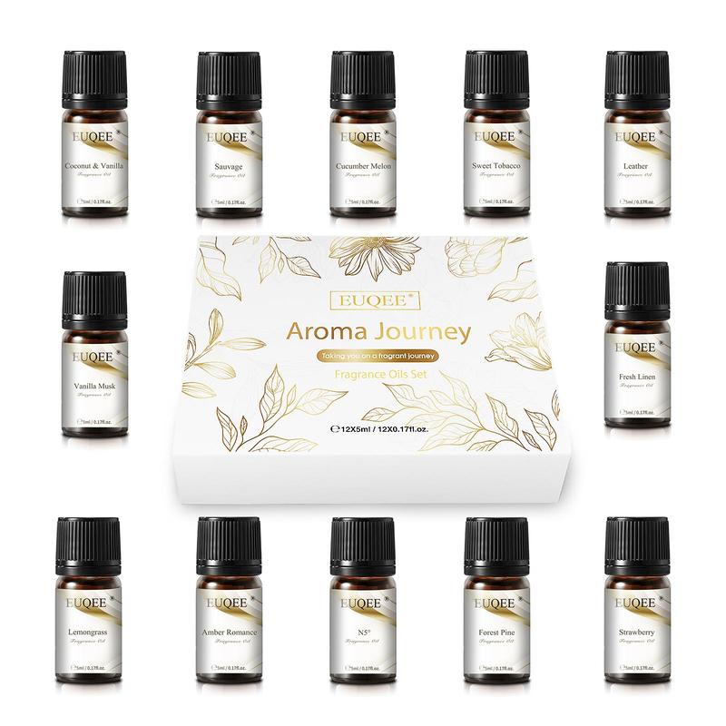 Aroma Journey Fragrance Oil Set, 12 Bottles box Pre-diluted Unisex Aromatic Oils for Diffusers Humidifiers Aromatherapy, Home Fragrance for Office Bathroom Car Dormitory