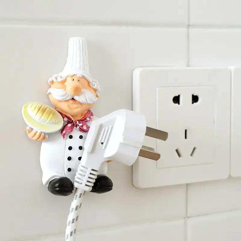 Cartoon Chef Design Power Cord Holder, 2 Counts Self Adhesive Power Cable Storage Hook, Home Organizer for Kitchen Bathroom