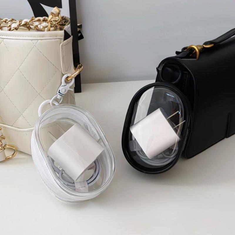 Clear Data Cable Storage Bag, 1 Count 2 Counts Portable Charger Storage Bag, Zipper Earphone Storage Organizer, Home Organizer for Travel