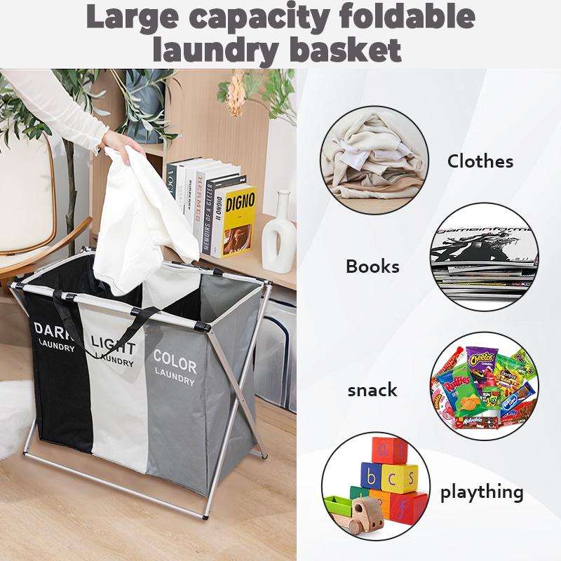 Laundry Cloth Hamper Sorter Basket Bin, 180L Large Laundry Basket，Foldable Aluminum Frame Laundry Sorter Organizer for Bathroom Bedroom Nursery