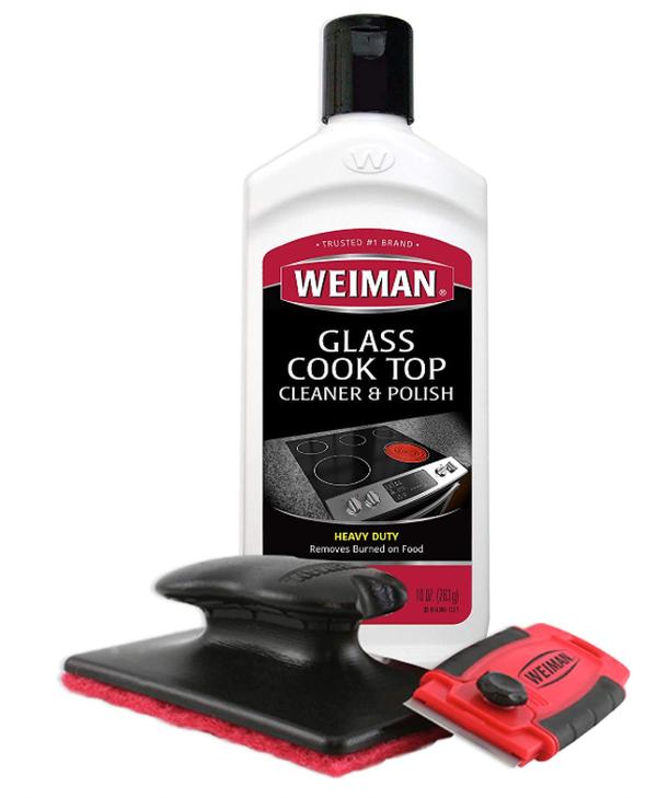 Weiman Cooktop and Stove Top Cleaner Kit - Glass Cook Top Cleaner and Polish 10 oz. Scrubbing Pad, Cleaning Tool, Razor, Scraper