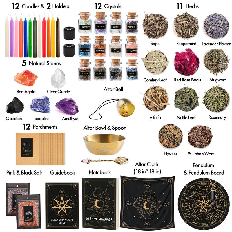 54 64 132-Piece Witchcraft Supplies Kit | Wiccan Tools, Candles, Crystals | Ultimate Witch Starter Kit for Decor | Christmas Gift