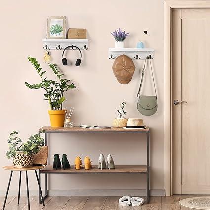 2 Packs Coat Hooks Shelf with 16 Hooks Coat Rack Wall Mounted Towel Rack Set Wooden Hanging Storage for Entryway Bathroom Bedroom Living Room Decor