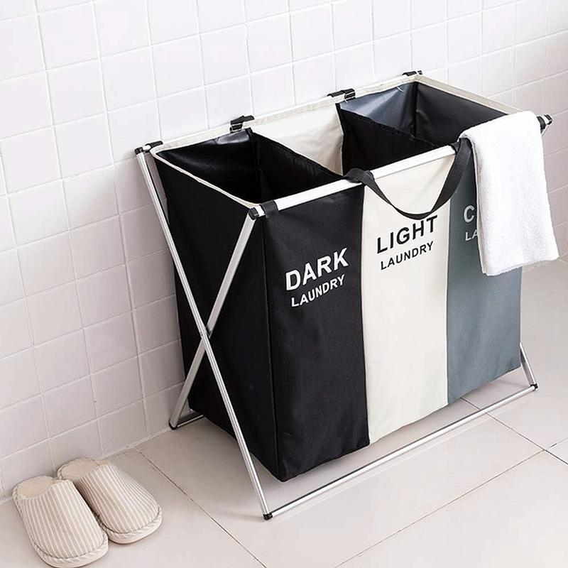 Laundry Cloth Hamper Sorter Basket Bin, 180L Large Laundry Basket，Foldable Aluminum Frame Laundry Sorter Organizer for Bathroom Bedroom Nursery