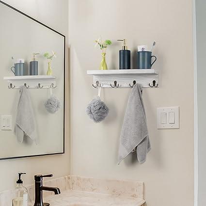 2 Packs Coat Hooks Shelf with 16 Hooks Coat Rack Wall Mounted Towel Rack Set Wooden Hanging Storage for Entryway Bathroom Bedroom Living Room Decor