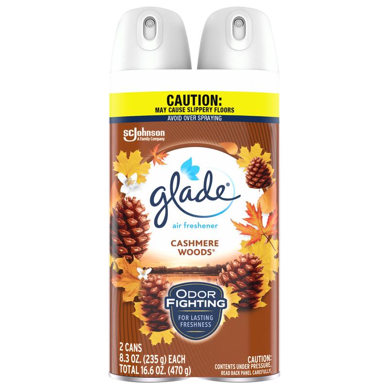 Glade Air Freshener Spray, Cashmere Woods Scent, Fragrance Infused with Essential Oils, 8.3 oz, 2 Pack Room Burst