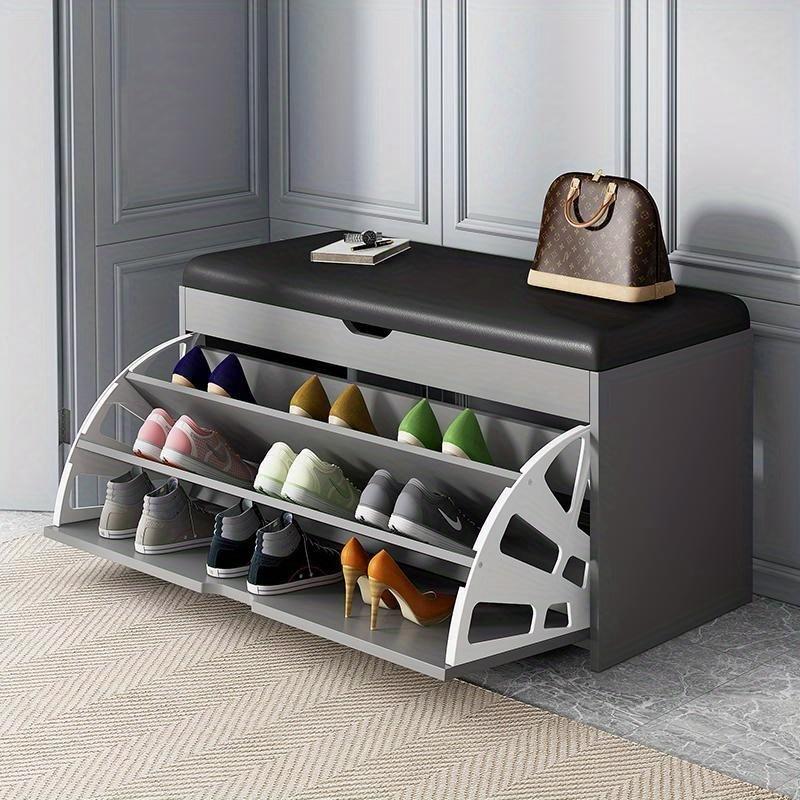 Tiltable Shoe Rack with Cushion Storage Organizer Compact Shoe Storage Rack for Entryway Closet Bedroom