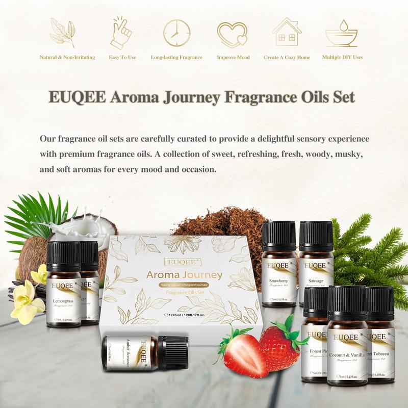 Aroma Journey Fragrance Oil Set, 12 Bottles box Pre-diluted Unisex Aromatic Oils for Diffusers Humidifiers Aromatherapy, Home Fragrance for Office Bathroom Car Dormitory