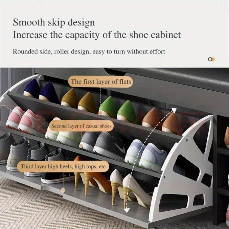 Tiltable Shoe Rack with Cushion Storage Organizer Compact Shoe Storage Rack for Entryway Closet Bedroom