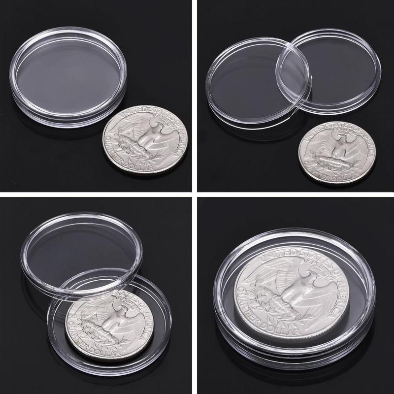 100 Pcs Coin Capsules Holder with Box, Commemorative Round Coin Holder, Coins Plastic Display Cases Storage Organizer, Coin Collection Box Container Collectibles Gifts