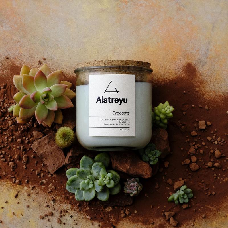 Creosote - Desert Rain Candle 9oz Coconut + Soy Wax Candle by Alatreyu with sliding scale pricing