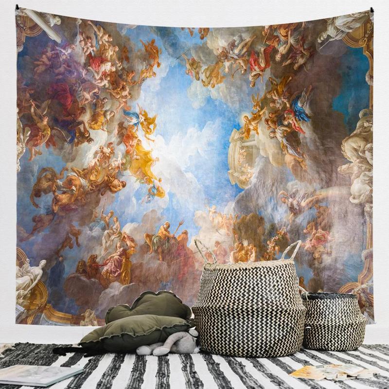 Mythical Figure & Sky Pattern Tapestry, Retro Art Tapestry, Wall Hanging Cloth for Bedroom Living Room Office Decor