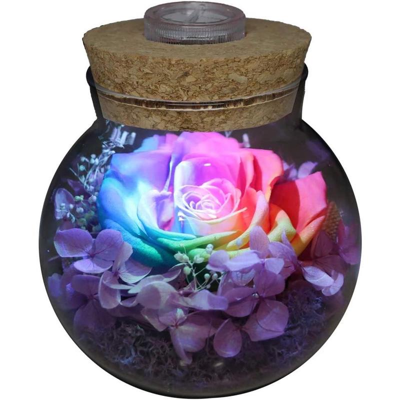 Preserved Real Roses with Colorful Mood Light Wishing Bottle,Eternal Rose,Never Withered ,for Bedroom Party Table Decor, Christmas Anniversary,Valentine's,Mother's Day, (Multi)