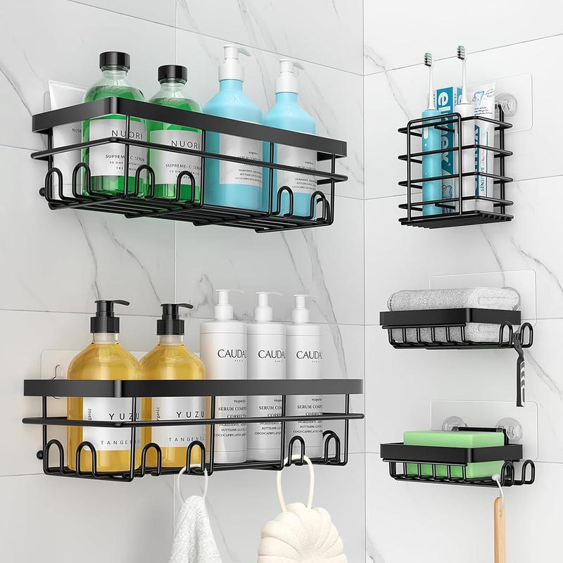 5 Pack, Adhesive No Drilling Traceless Shower Shelves, Large Capacity,Rustproof Stainless Steel Bathroom Organizer, for Bathroom Storage & Home Decor & Kitchen Racks Shelf