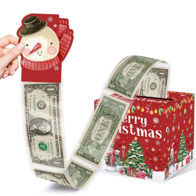 Christmas Money Pull Box Gift Set, Fun Cash Pull Box with Snowman Card and Clear Bags, Perfect for Kids and Adults Holiday Parties