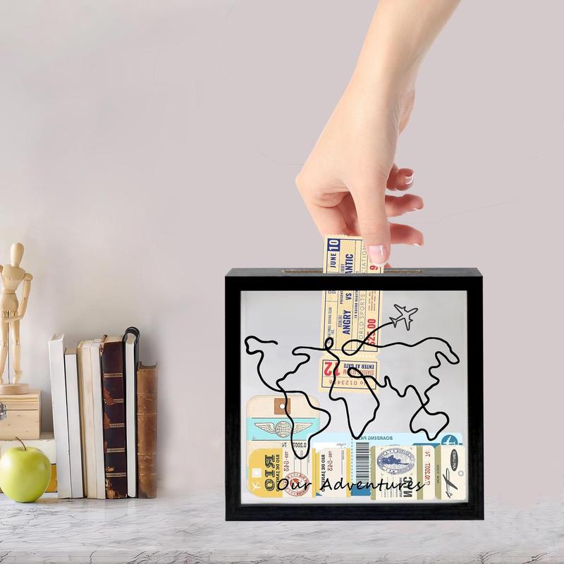 Travel Memory Box, 1 Count Ticket Hanging Box, Adventure Archive Box with Slot, Ticket Holder with World Map Design, Hanging Decor