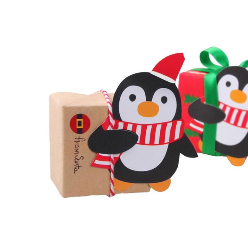 Christmas Themed Lollipop Holder Card, 100pcs set Santa Claus & Penguin Design Paper Crafts, Gift Decorations for Party, Holiday, Birthday