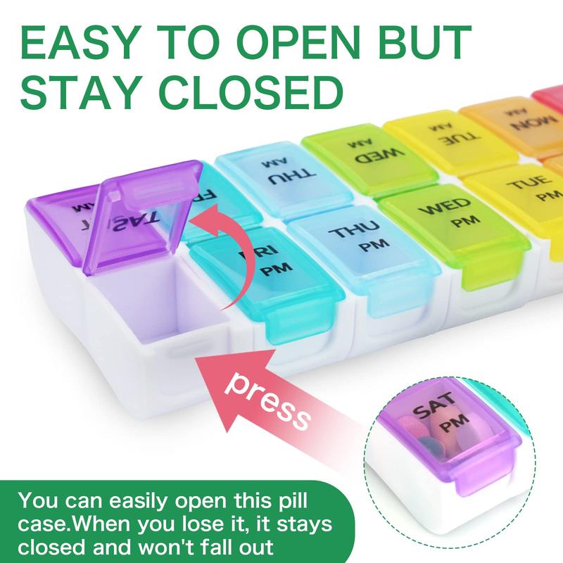 14-grid Pill Storage Box, 1 Count Portable Weekly Pill Organizer, Dustproof Pill Storage Box for Home Office Travel, Travel Essentials