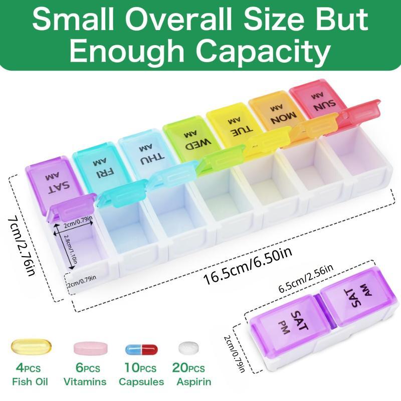 14-grid Pill Storage Box, 1 Count Portable Weekly Pill Organizer, Dustproof Pill Storage Box for Home Office Travel, Travel Essentials