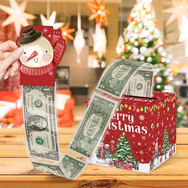 Christmas Money Pull Box Gift Set, Fun Cash Pull Box with Snowman Card and Clear Bags, Perfect for Kids and Adults Holiday Parties