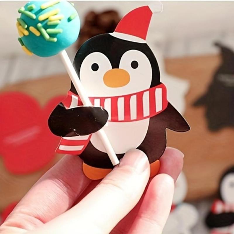 Christmas Themed Lollipop Holder Card, 100pcs set Santa Claus & Penguin Design Paper Crafts, Gift Decorations for Party, Holiday, Birthday