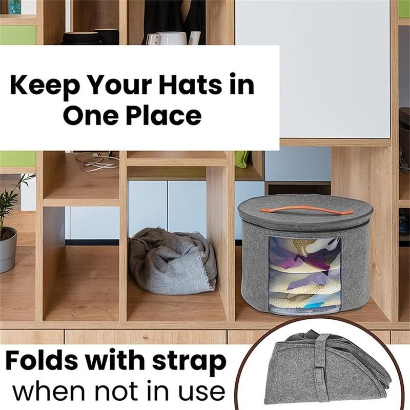 Women's Large Felt Cowboy Hat Storage Box without Hat, 1 Count Dustproof Foldable Hat Organizer with Lid for Home Travel