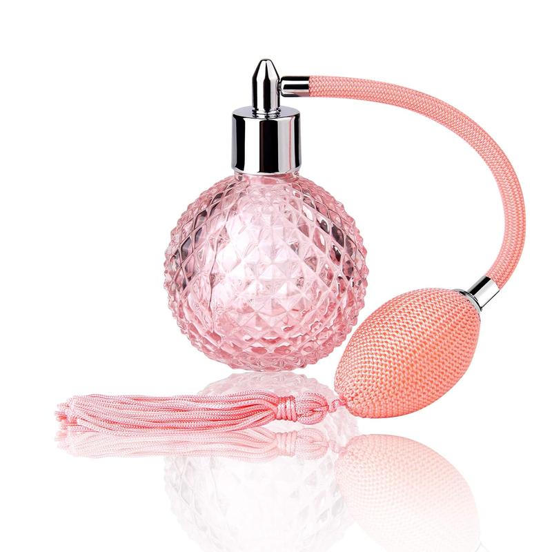 Vintage Perfume Spray Bottle 100ml Pink Vintage Refillable Perfume Bottle with Long Tassel Glass Fragrance