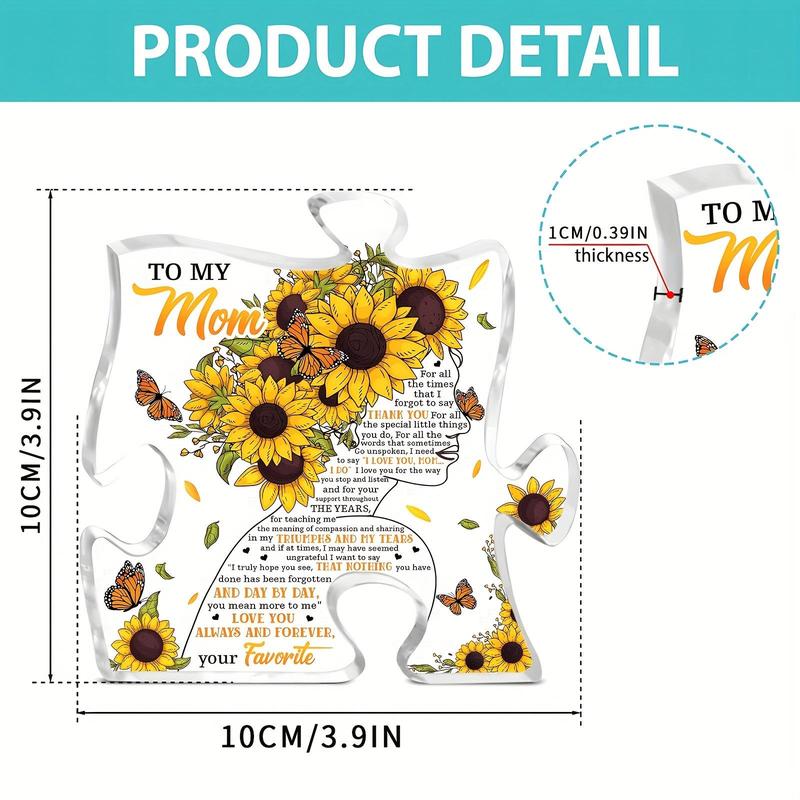 Sunflower Pattern Puzzle Shaped Acrylic Plaque, Creative Clear Puzzle Plaque, Home Decor for Living Room Bedroom Office, Gift for Mom