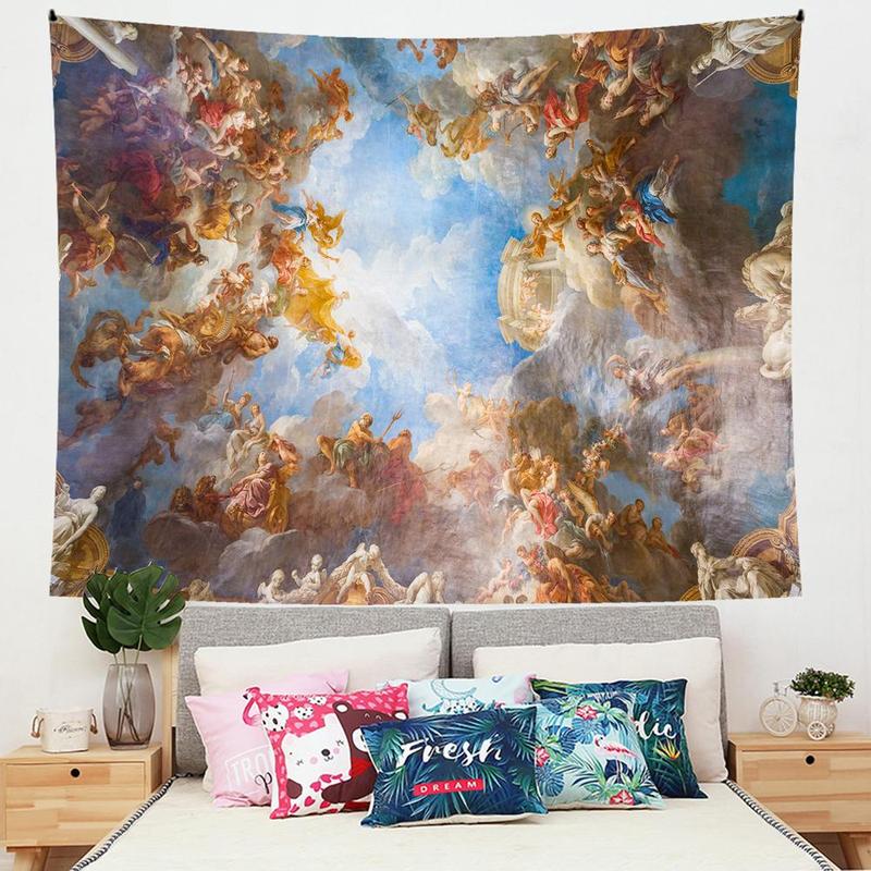 Mythical Figure & Sky Pattern Tapestry, Retro Art Tapestry, Wall Hanging Cloth for Bedroom Living Room Office Decor