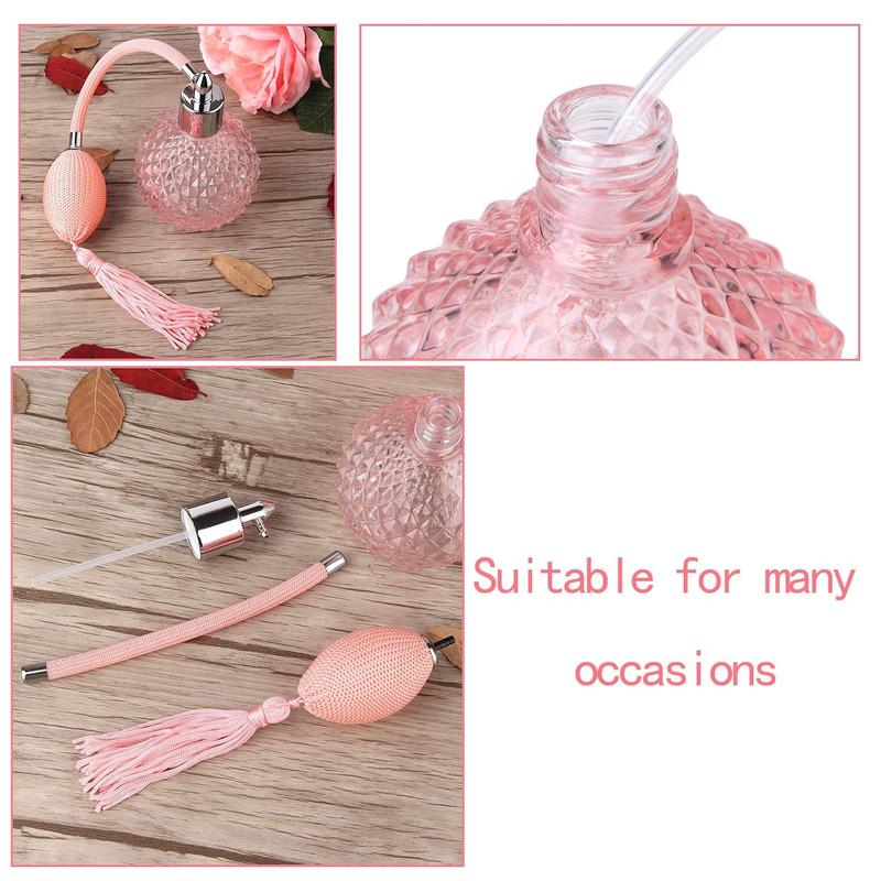 Vintage Perfume Spray Bottle 100ml Pink Vintage Refillable Perfume Bottle with Long Tassel Glass Fragrance