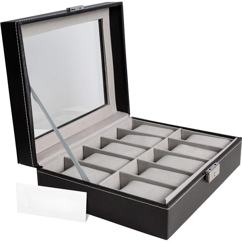 Watch Box Storage Box Pillowcase 10 Slot Watch Box with Frame Glass Cover Watch Display Box Organiser