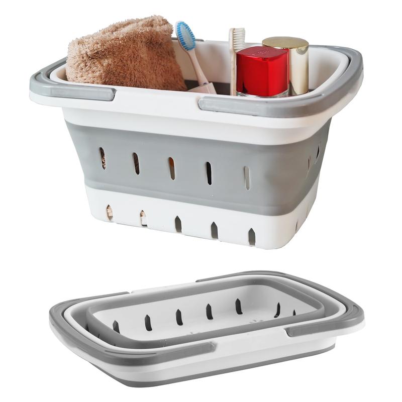 Portable Folding Bath Basket with Handle, 1 Count Travel Bathroom Organizer, Bathroom Storage Rack for Bedroom, Shower, Dorm Room, Camping