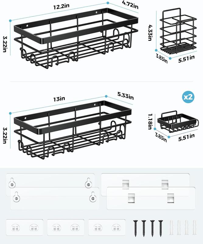 5 Pack, Adhesive No Drilling Traceless Shower Shelves, Large Capacity,Rustproof Stainless Steel Bathroom Organizer, for Bathroom Storage & Home Decor & Kitchen Racks Shelf