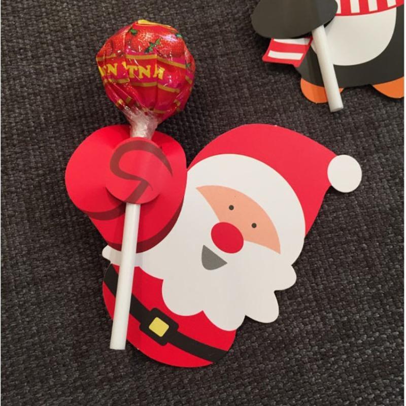 Christmas Themed Lollipop Holder Card, 100pcs set Santa Claus & Penguin Design Paper Crafts, Gift Decorations for Party, Holiday, Birthday