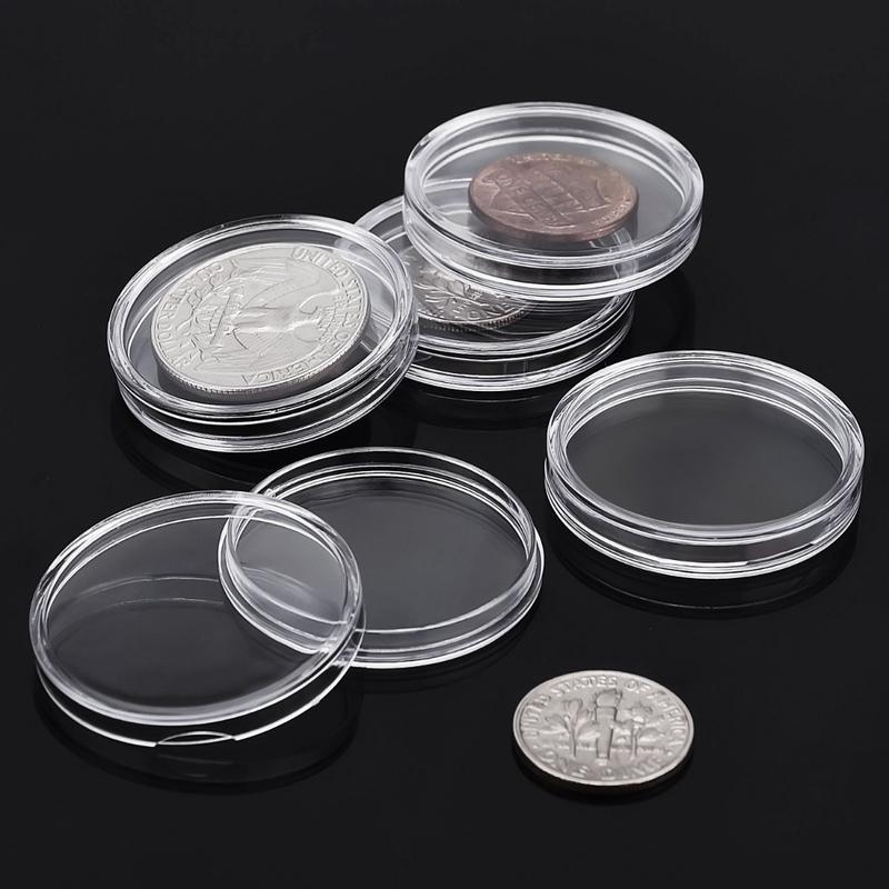 100 Pcs Coin Capsules Holder with Box, Commemorative Round Coin Holder, Coins Plastic Display Cases Storage Organizer, Coin Collection Box Container Collectibles Gifts