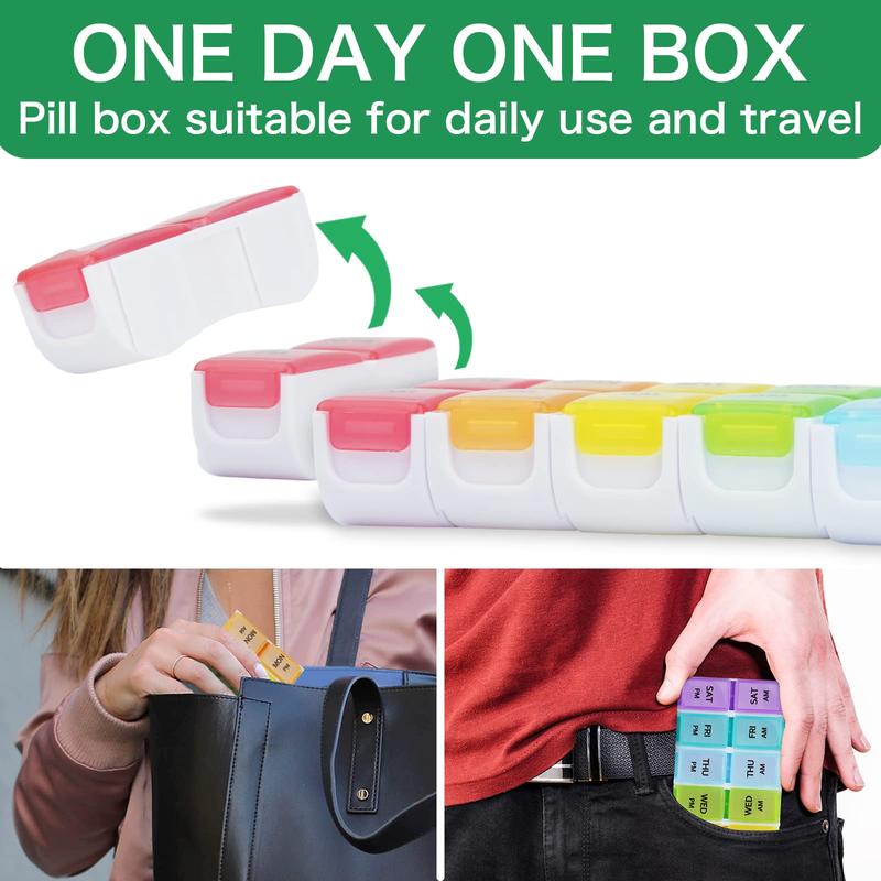 14-grid Pill Storage Box, 1 Count Portable Weekly Pill Organizer, Dustproof Pill Storage Box for Home Office Travel, Travel Essentials