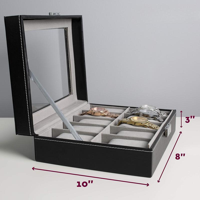 Watch Box Storage Box Pillowcase 10 Slot Watch Box with Frame Glass Cover Watch Display Box Organiser