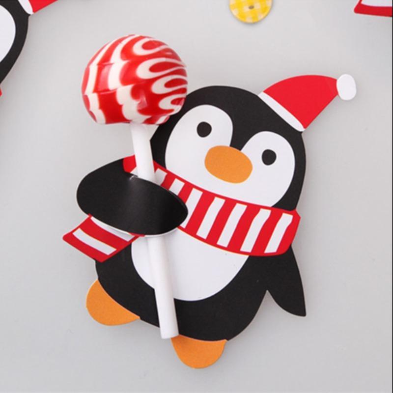 Christmas Themed Lollipop Holder Card, 100pcs set Santa Claus & Penguin Design Paper Crafts, Gift Decorations for Party, Holiday, Birthday