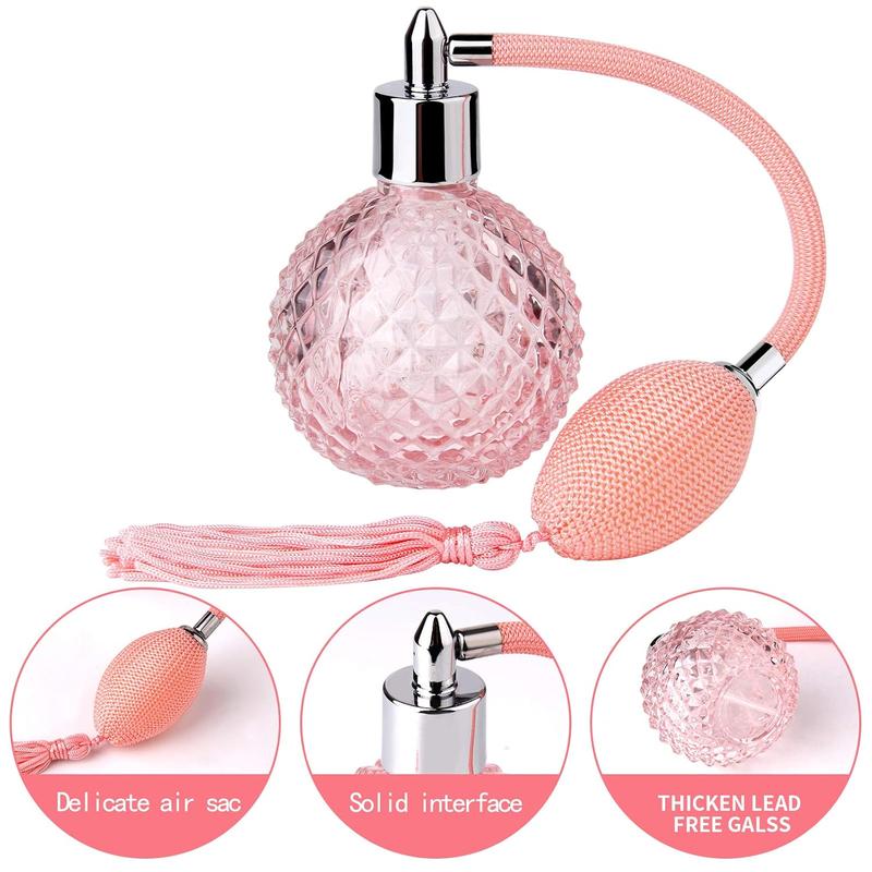 Vintage Perfume Spray Bottle 100ml Pink Vintage Refillable Perfume Bottle with Long Tassel Glass Fragrance